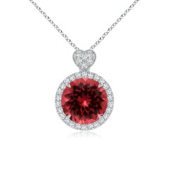 ANGARA Pendentif en or blanc avec tourmaline rose naturelle certifie par le GIA et diamants