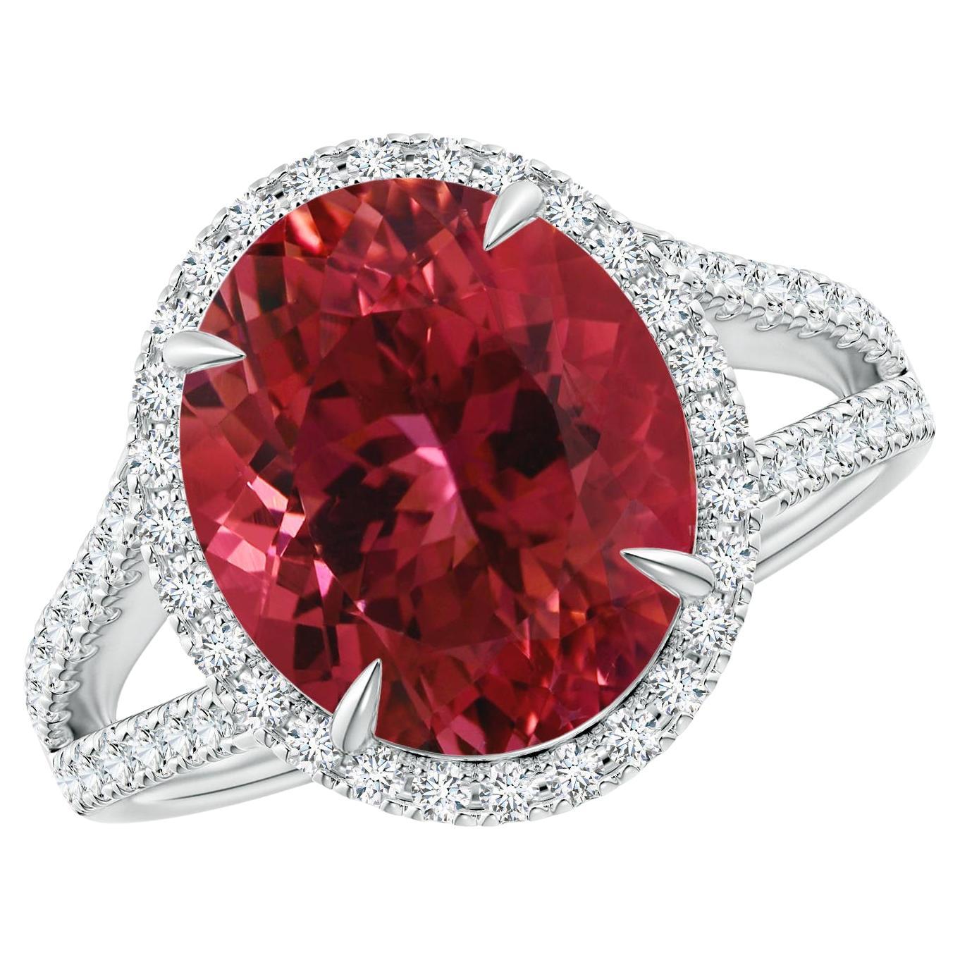 For Sale:  ANGARA GIA Certified Natural Pink Tourmaline White Gold Ring with Halo