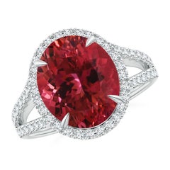 ANGARA Bague en or blanc avec tourmaline rose naturelle certifiée par le GIA et halo 