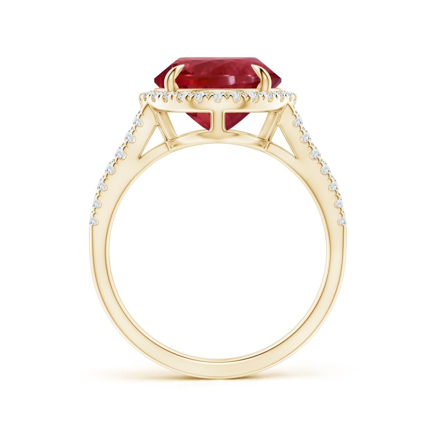 Im Angebot: ANGARA GIA-zertifizierter Ring aus Gelbgold mit natürlichem rosa Turmalin und Halo  () 2