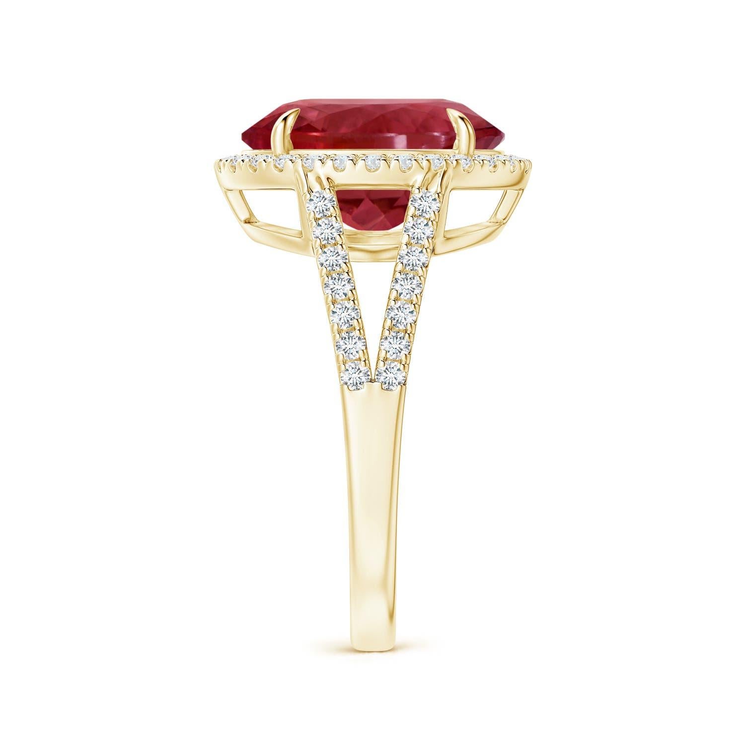 For Sale:  ANGARA GIA Certified Natural Pink Tourmaline Yellow Gold Ring with Halo  4