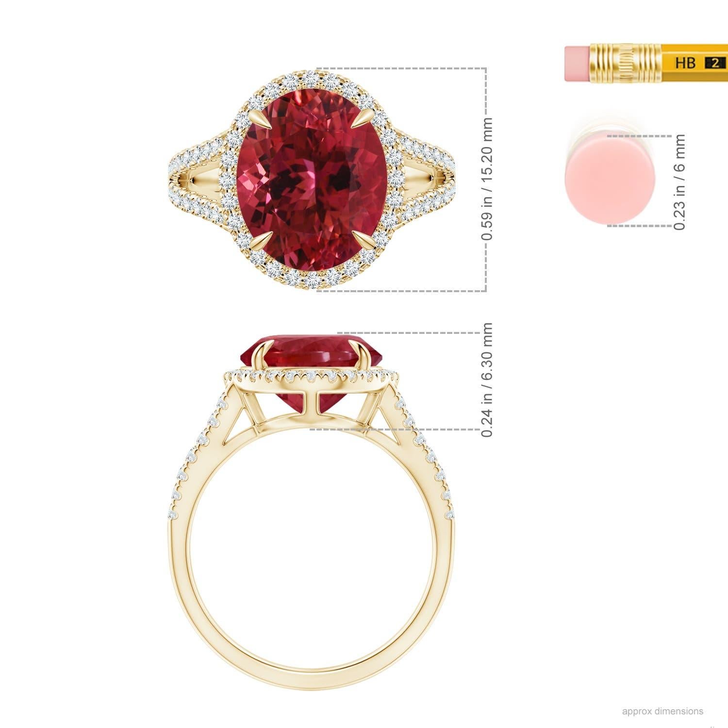 For Sale:  ANGARA GIA Certified Natural Pink Tourmaline Yellow Gold Ring with Halo  5