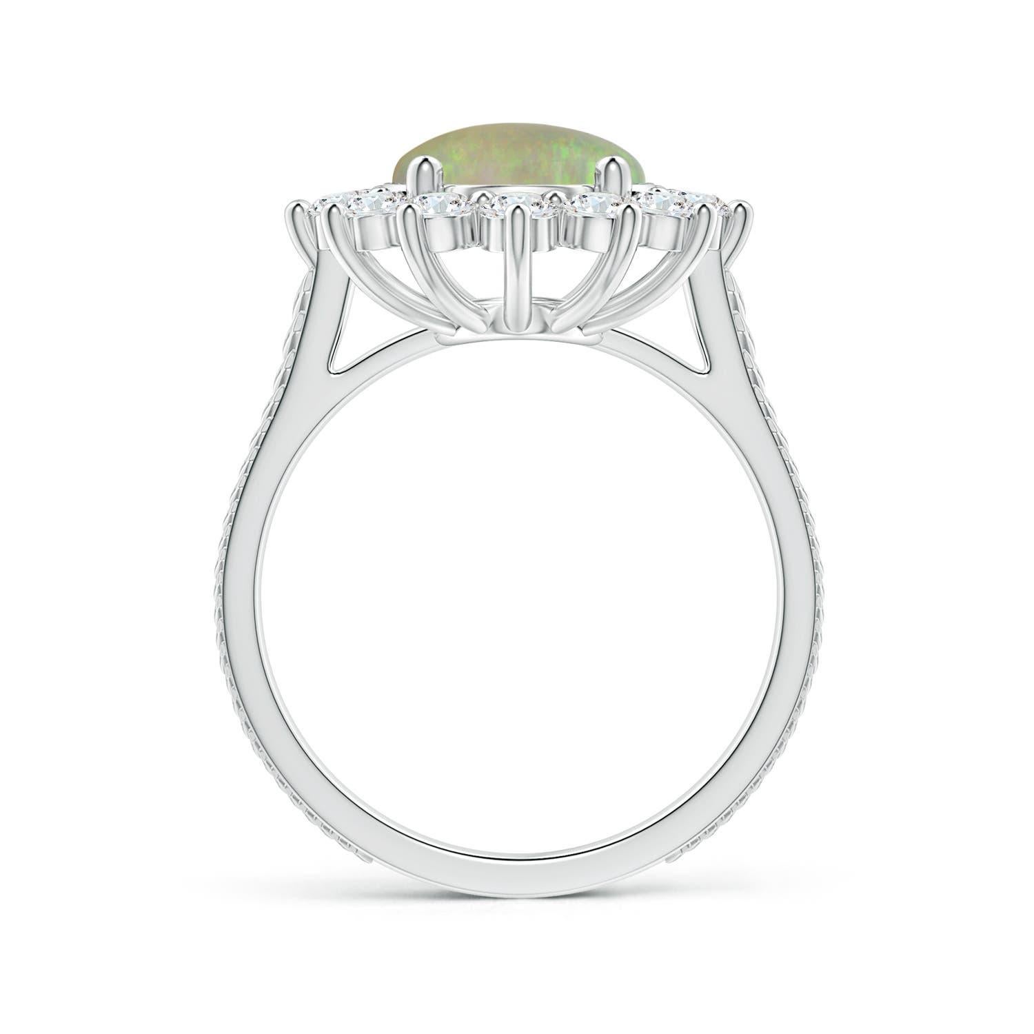 Angara GIA Certified Natural Princess Diana Inspired Opal Halo Ring in Platinum 2