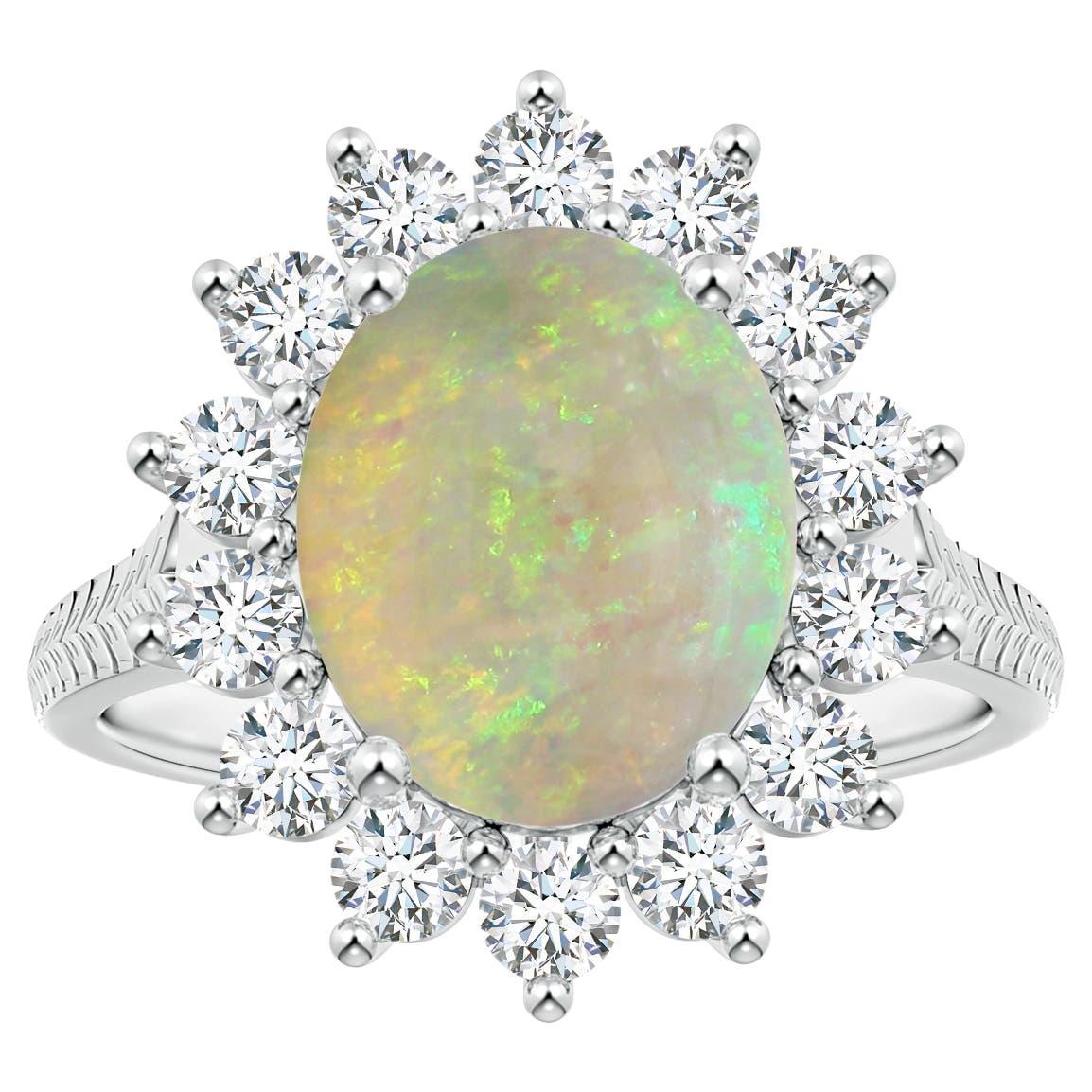 Angara GIA Certified Natural Princess Diana Inspired Opal Halo Ring in Platinum