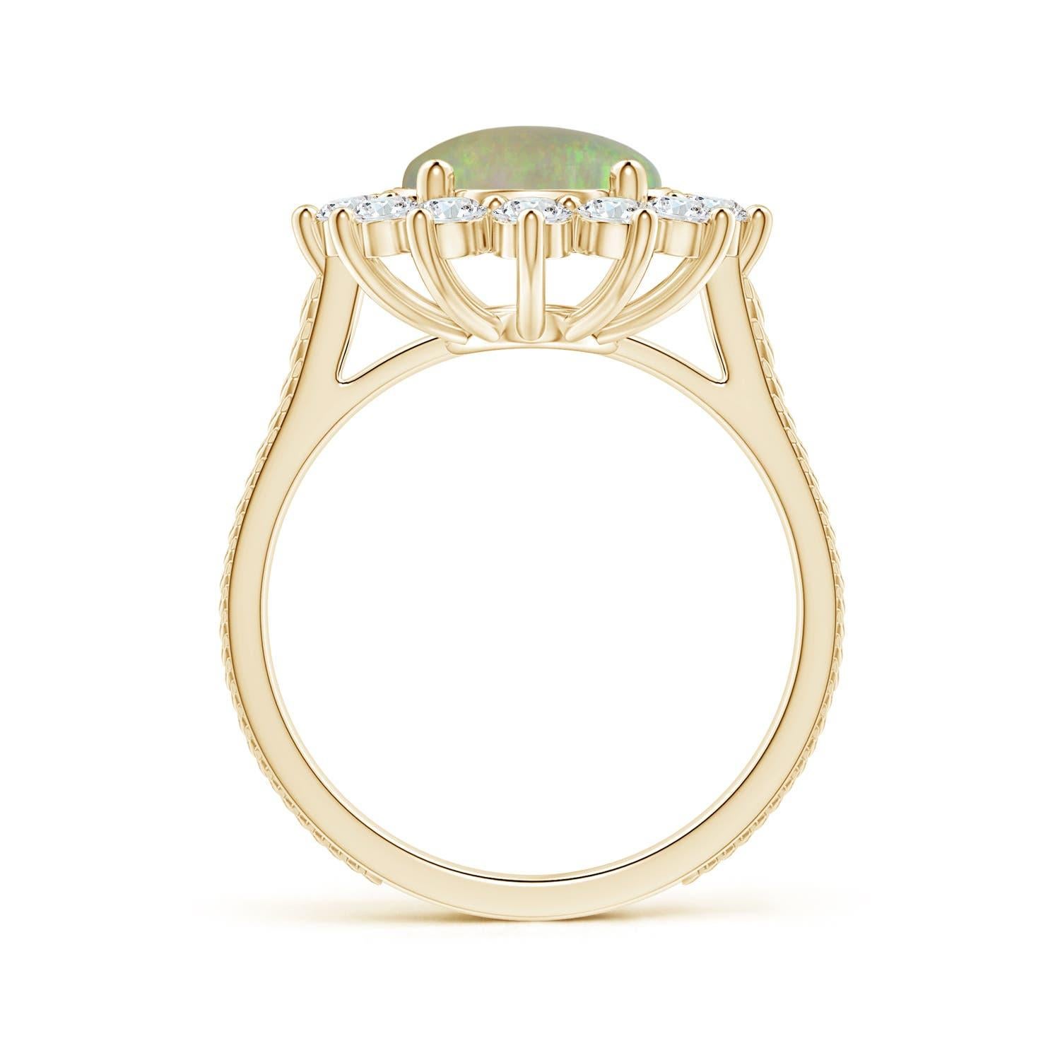 ANGARA GIA Certified Natural Princess Diana Inspired Opal Halo Yellow Gold Ring 2