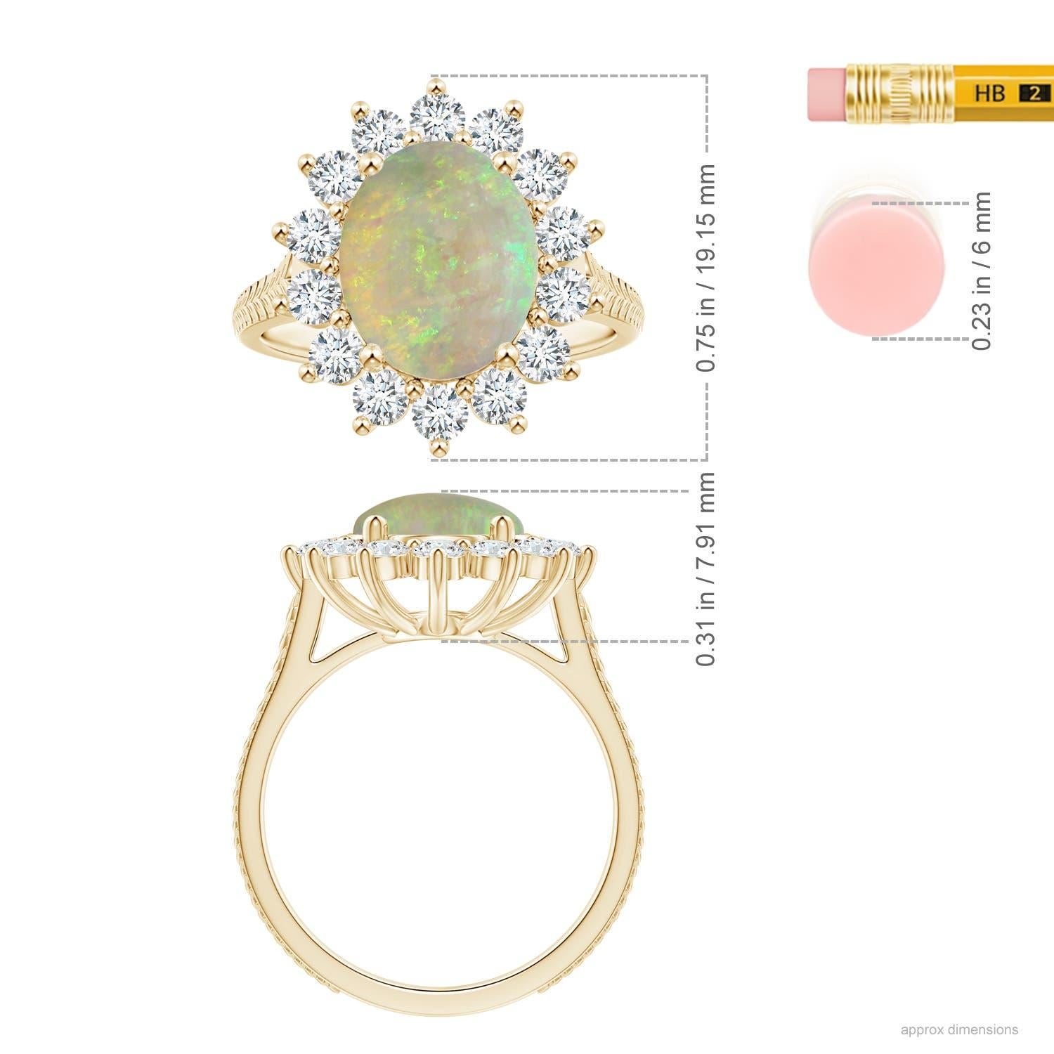 ANGARA GIA Certified Natural Princess Diana Inspired Opal Halo Yellow Gold Ring 5
