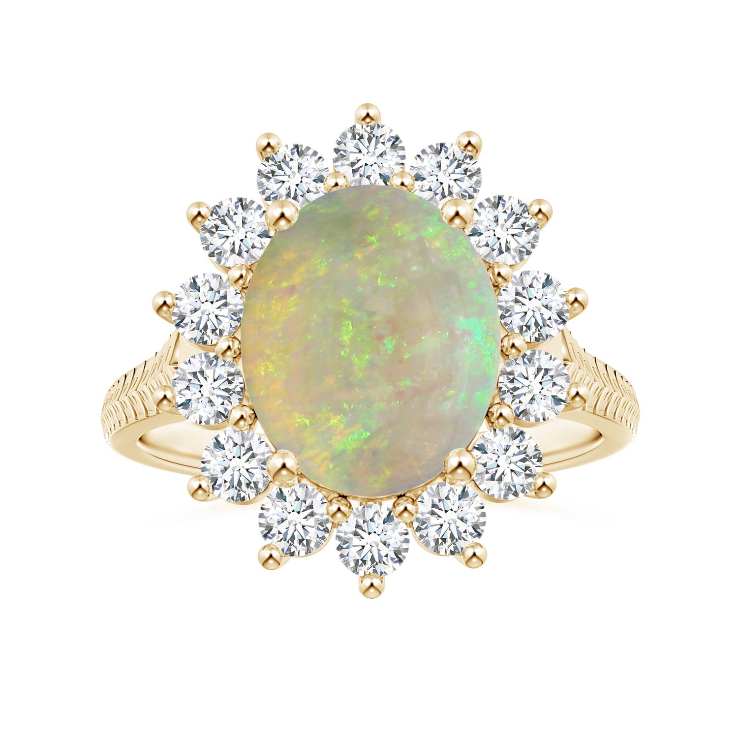 ANGARA GIA Certified Natural Princess Diana Inspired Opal Halo Yellow Gold Ring