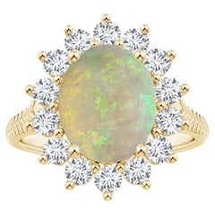 Angara GIA Certified Natural Princess Diana Inspired Opal Halo Yellow Gold Ring