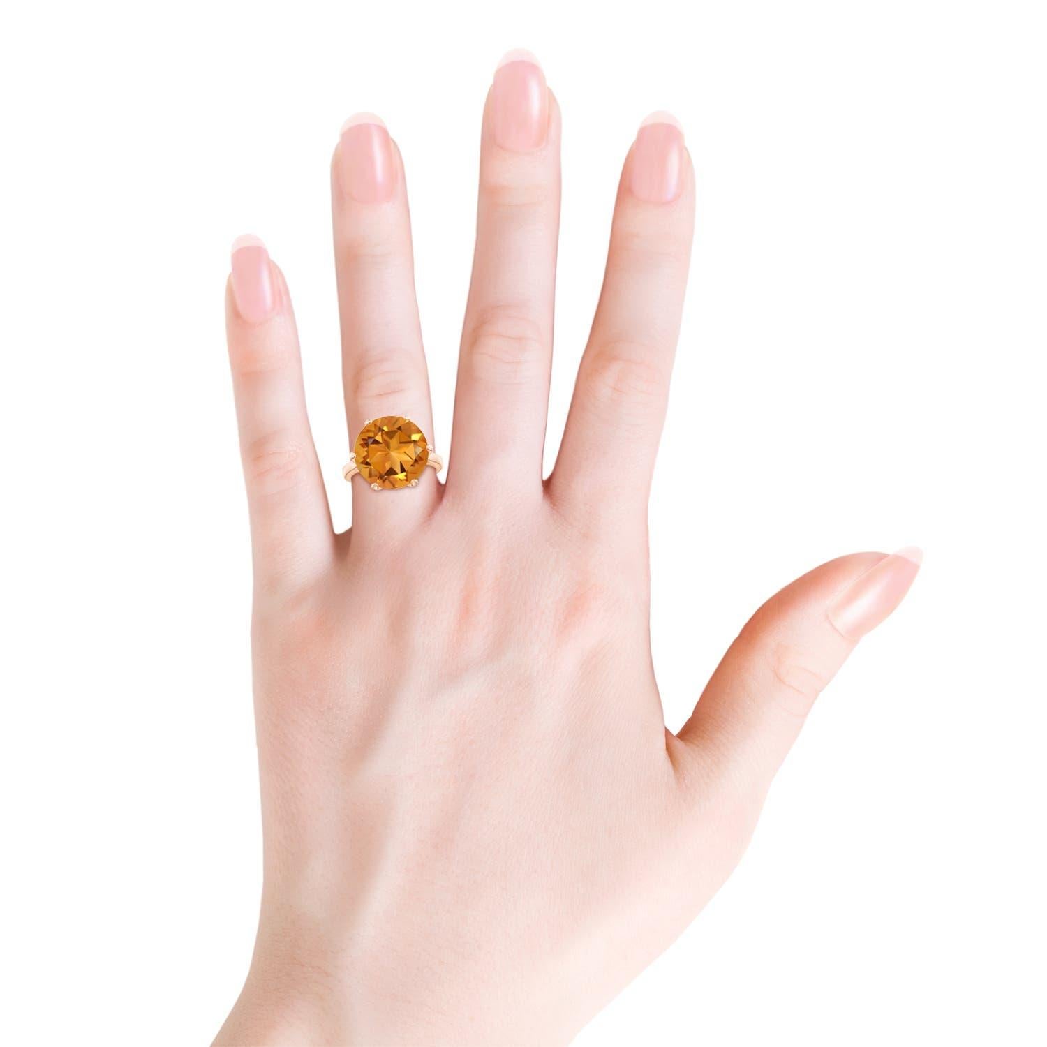 Angara GIA Certified Natural Prong-Set Round Citrine Cocktail Ring in Rose Gold 3