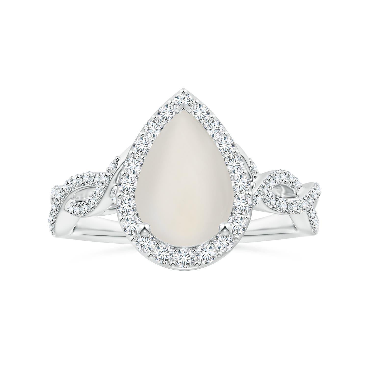 For Sale:  ANGARA GIA Certified Natural Rainbow Moonstone Ring in Platinum with Diamonds