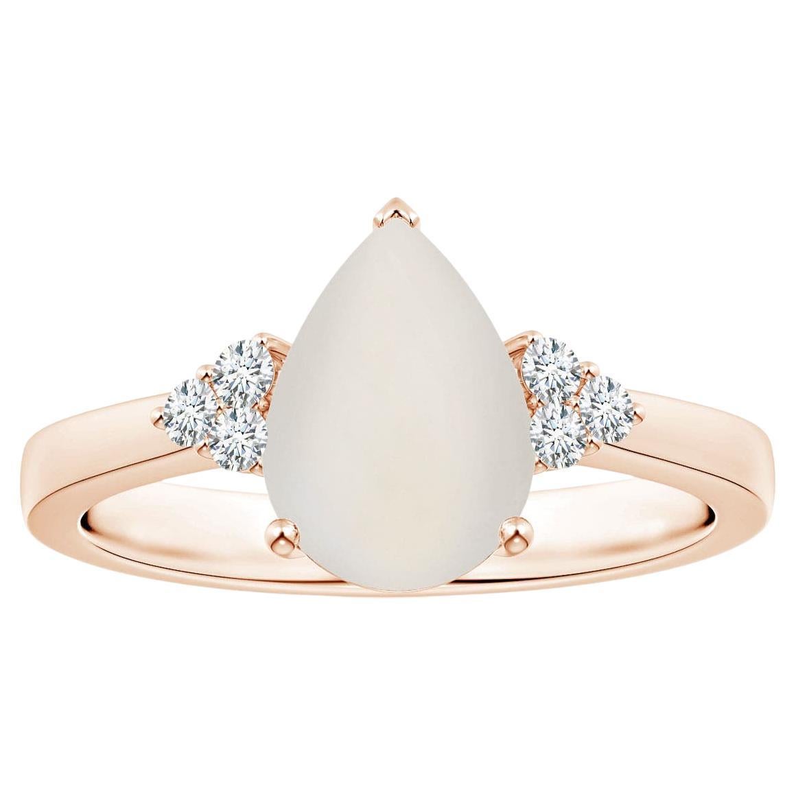 En vente :  ANGARA Bague en or rose avec diamants et pierre de lune arc-en-ciel naturelle certifiée GIA