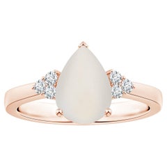 Angara Bague en or rose avec diamants et pierre de lune arc-en-ciel naturelle certifiée par le GIA