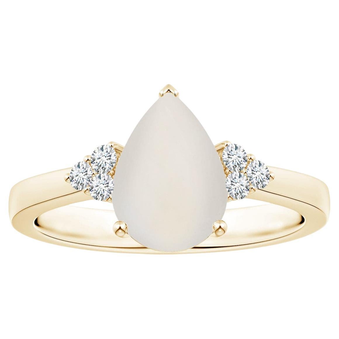 For Sale:  ANGARA GIA Certified Natural Rainbow Moonstone Ring in Yellow Gold with Diamonds