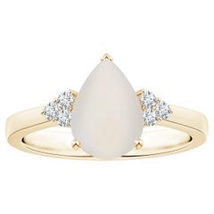 GIA Certified Natural Rainbow Moonstone Ring in Yellow Gold with Diamonds