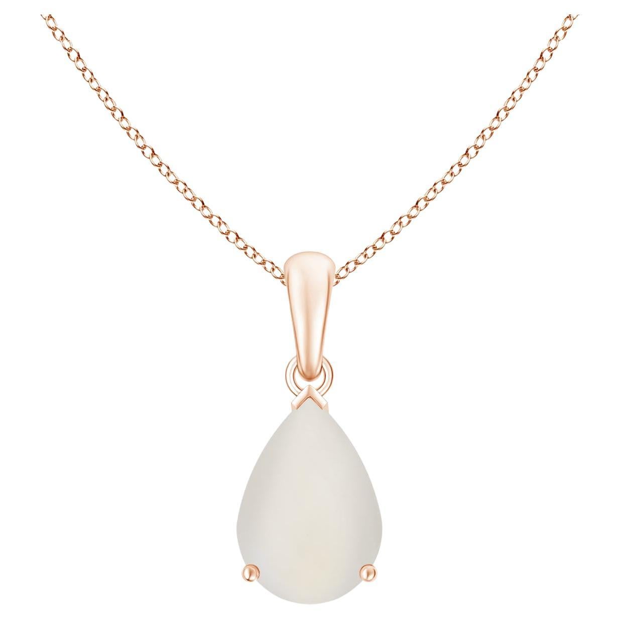 Angara Gia Certified Natural Rainbow Moonstone Solitaire Pendant in Rose Gold For Sale