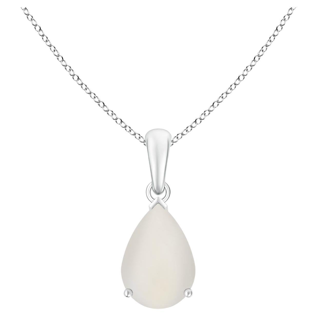 GIA Certified Natural Rainbow Moonstone Solitaire Pendant in White Gold