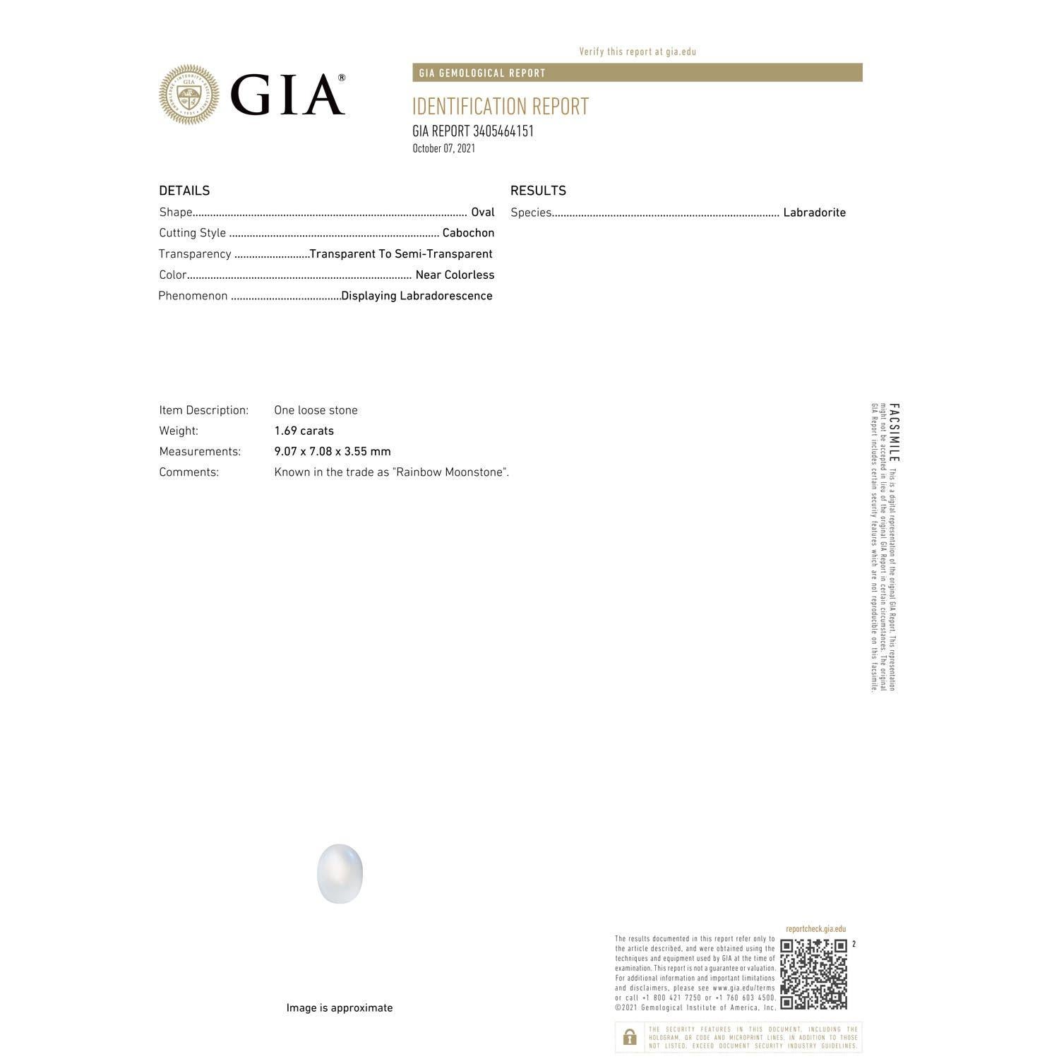 Im Angebot: Angara Gia: Gelbgoldring mit drei Steinen, zertifizierter natürlicher Regenbogen-Mondstein () 3