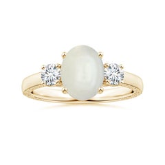 ANGARA GIA Certified Natural Rainbow Moonstone Three Stone Ring in Yellow Gold