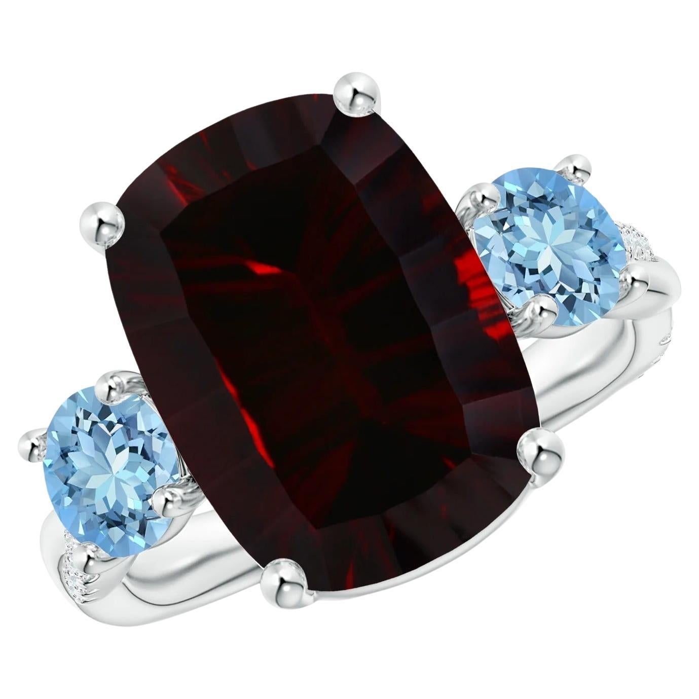 For Sale:  ANGARA GIA Certified Natural Rectangular Cushion Garnet 3-Stone Ring in Platinum