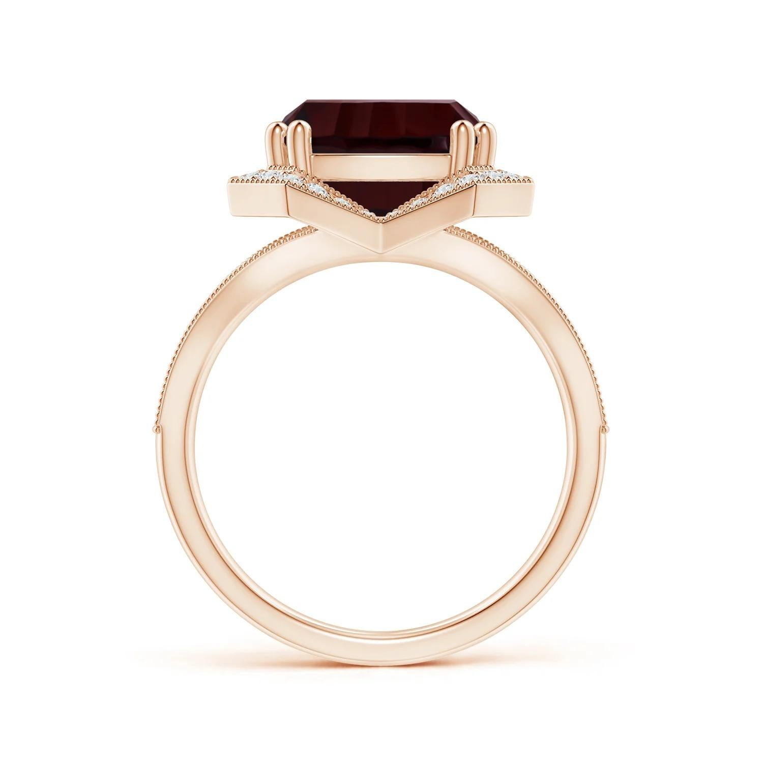 For Sale:  ANGARA GIA Certified Natural Rectangular Garnet Halo Cocktail Ring in Rose Gold 2