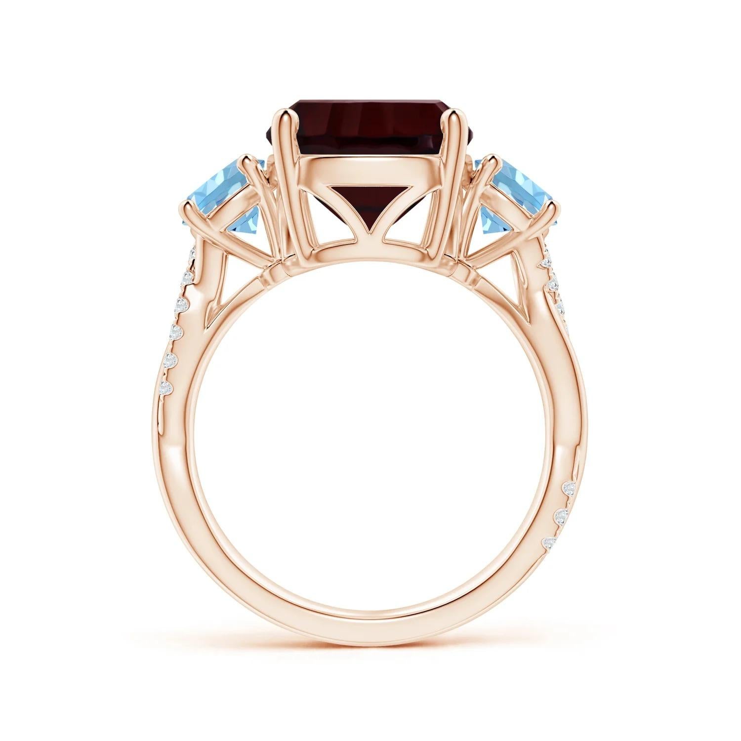 For Sale:  ANGARA GIA Certified Natural Rectangular Garnet Three Stone Ring in Rose Gold 2