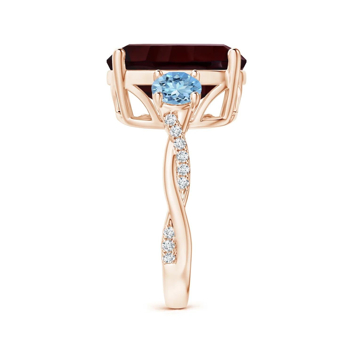 For Sale:  ANGARA GIA Certified Natural Rectangular Garnet Three Stone Ring in Rose Gold 4