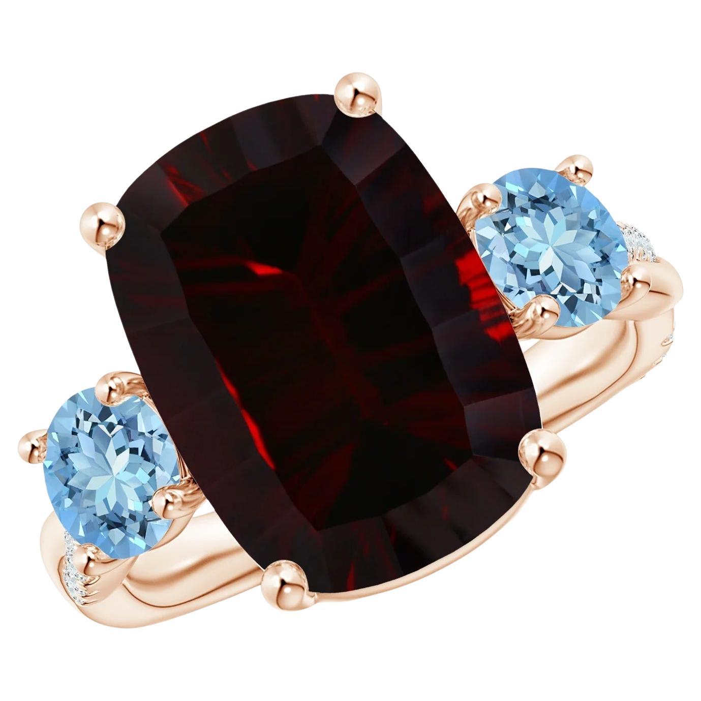 For Sale:  ANGARA GIA Certified Natural Rectangular Garnet Three Stone Ring in Rose Gold