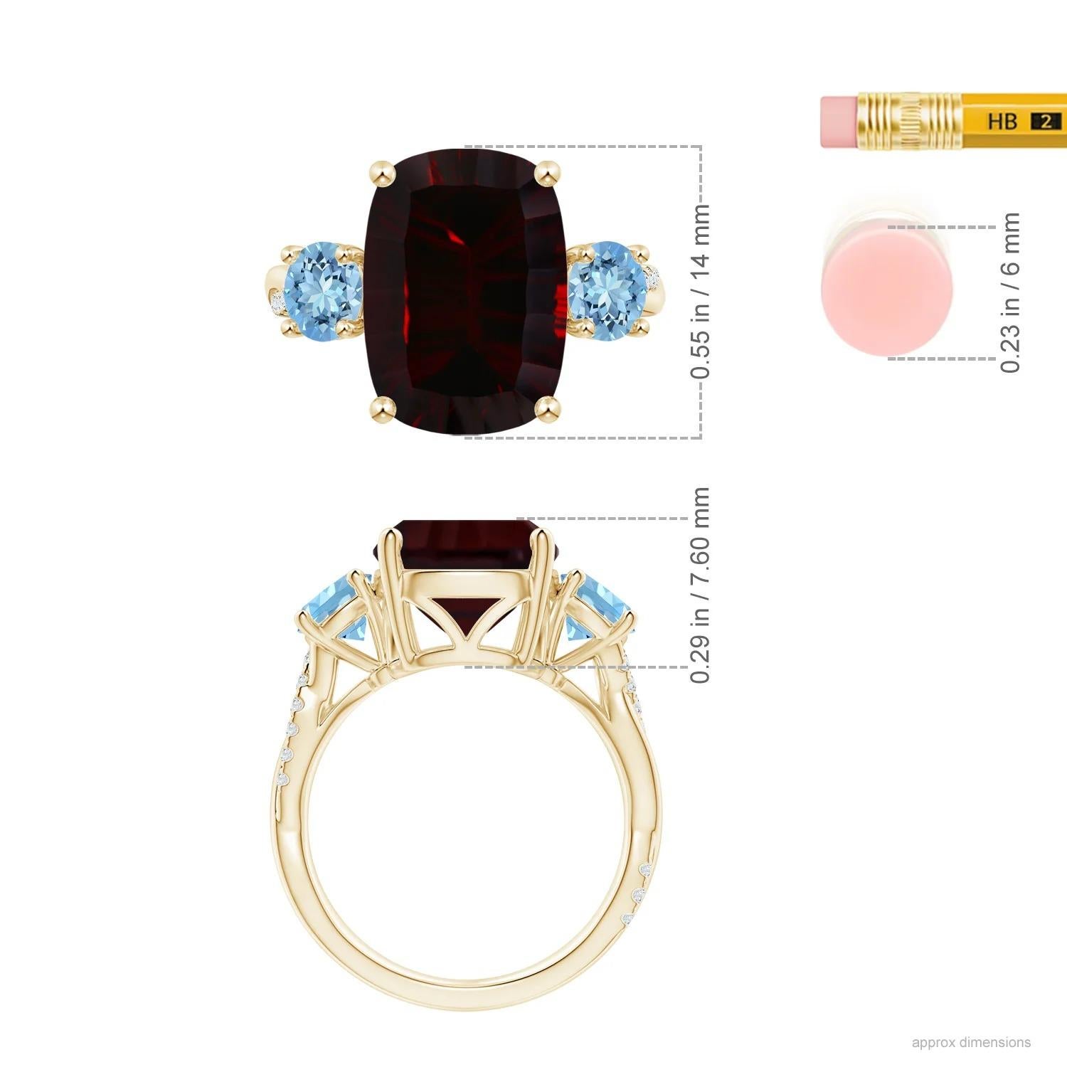 For Sale:  Angara GIA Certified Natural Rectangular Garnet Three Stone Ring in Yellow Gold 5