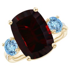 Angara Gia Certified Natural Rectangular Garnet Three Stone Ring in Yellow Gold