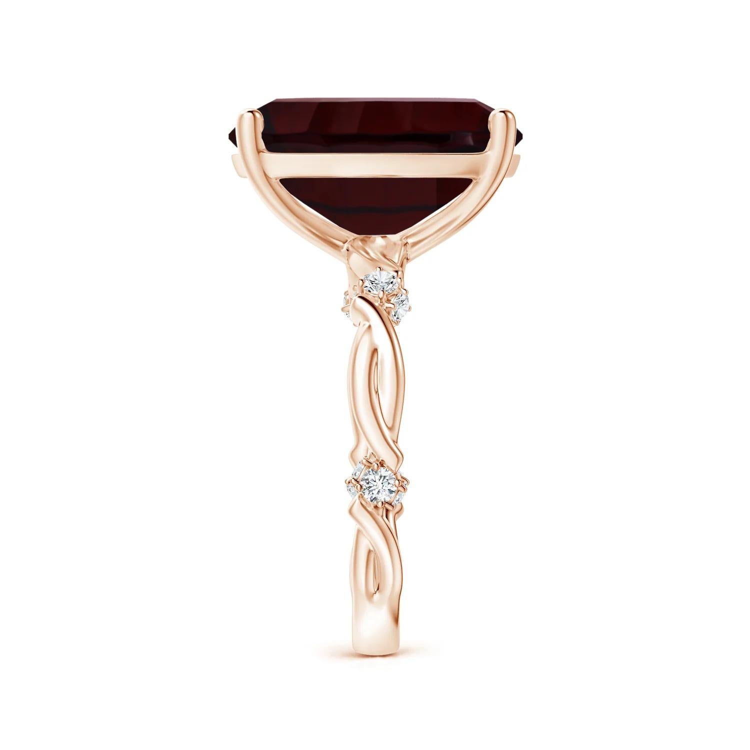 For Sale:  ANGARA GIA Certified Natural Rectangular Garnet Twist Shank Ring in Rose Gold 4