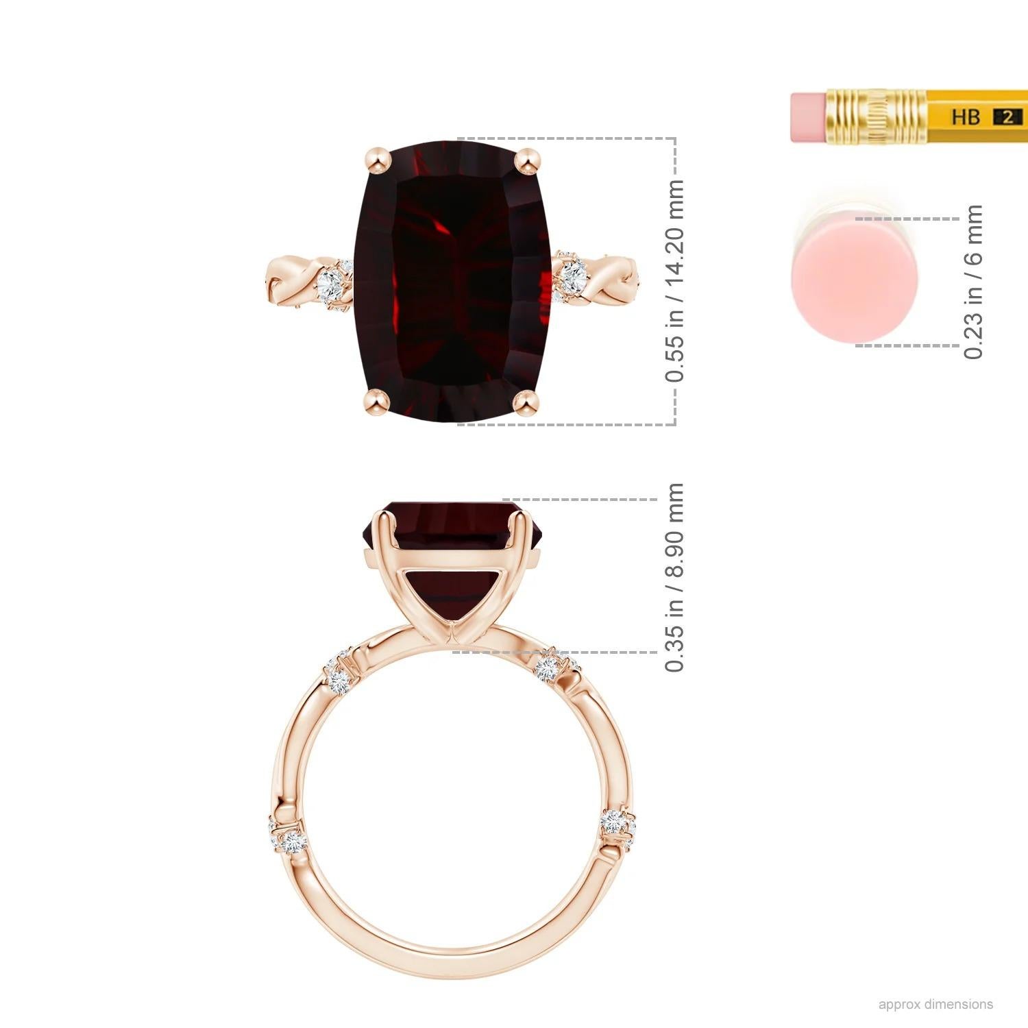 For Sale:  ANGARA GIA Certified Natural Rectangular Garnet Twist Shank Ring in Rose Gold 5