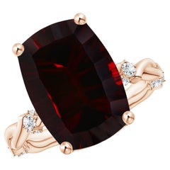 ANGARA GIA Certified Natural Rectangular Garnet Twist Shank Ring in Rose Gold