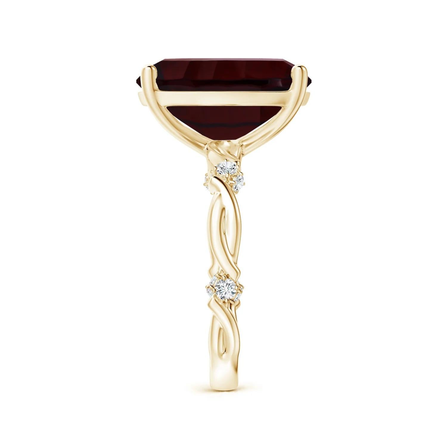 For Sale:  Angara Gia Certified Natural Rectangular Garnet Twist Shank Ring in Yellow Gold 4