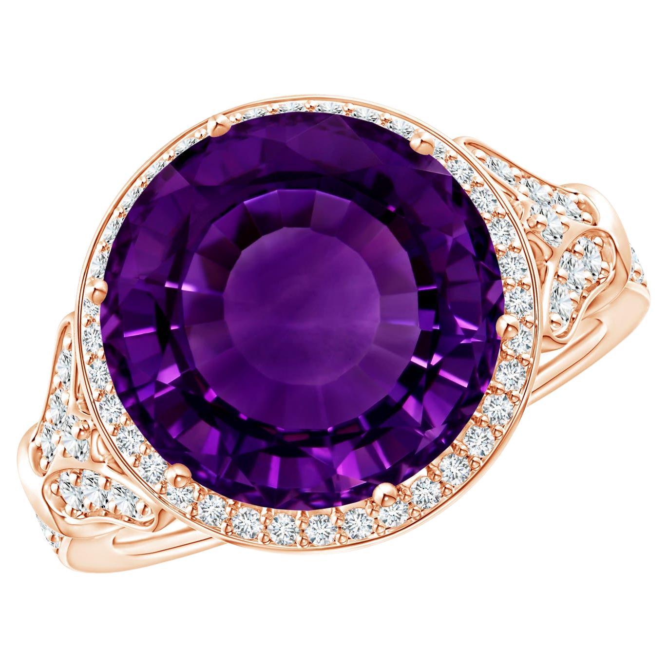 For Sale:  ANGARA GIA Certified Natural Round Amethyst Cocktail Ring in Rose Gold