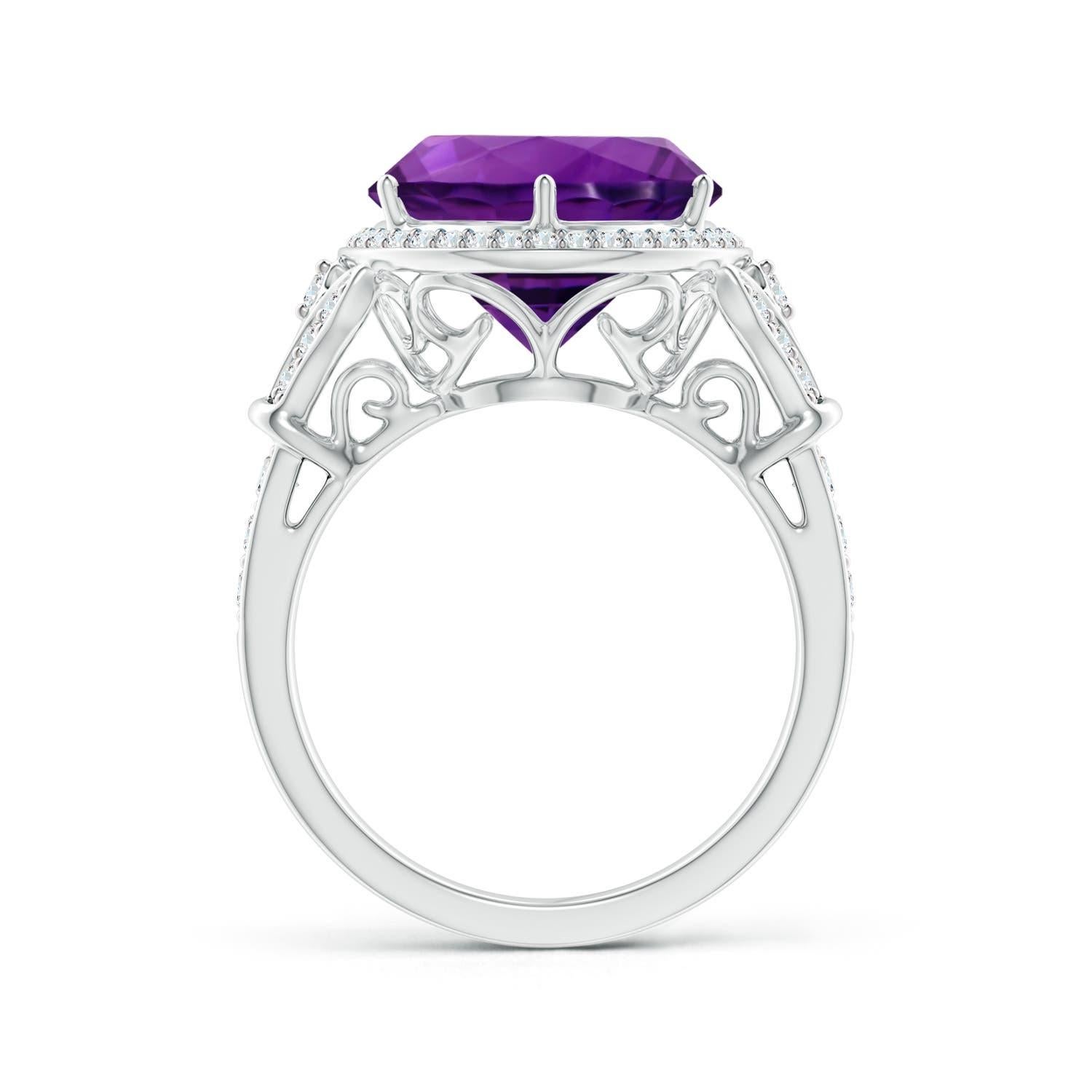 For Sale:  ANGARA GIA Certified Natural Round Amethyst Cocktail Ring in White Gold 2