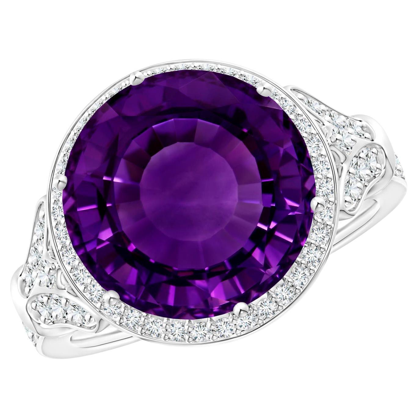 For Sale:  ANGARA GIA Certified Natural Round Amethyst Cocktail Ring in White Gold