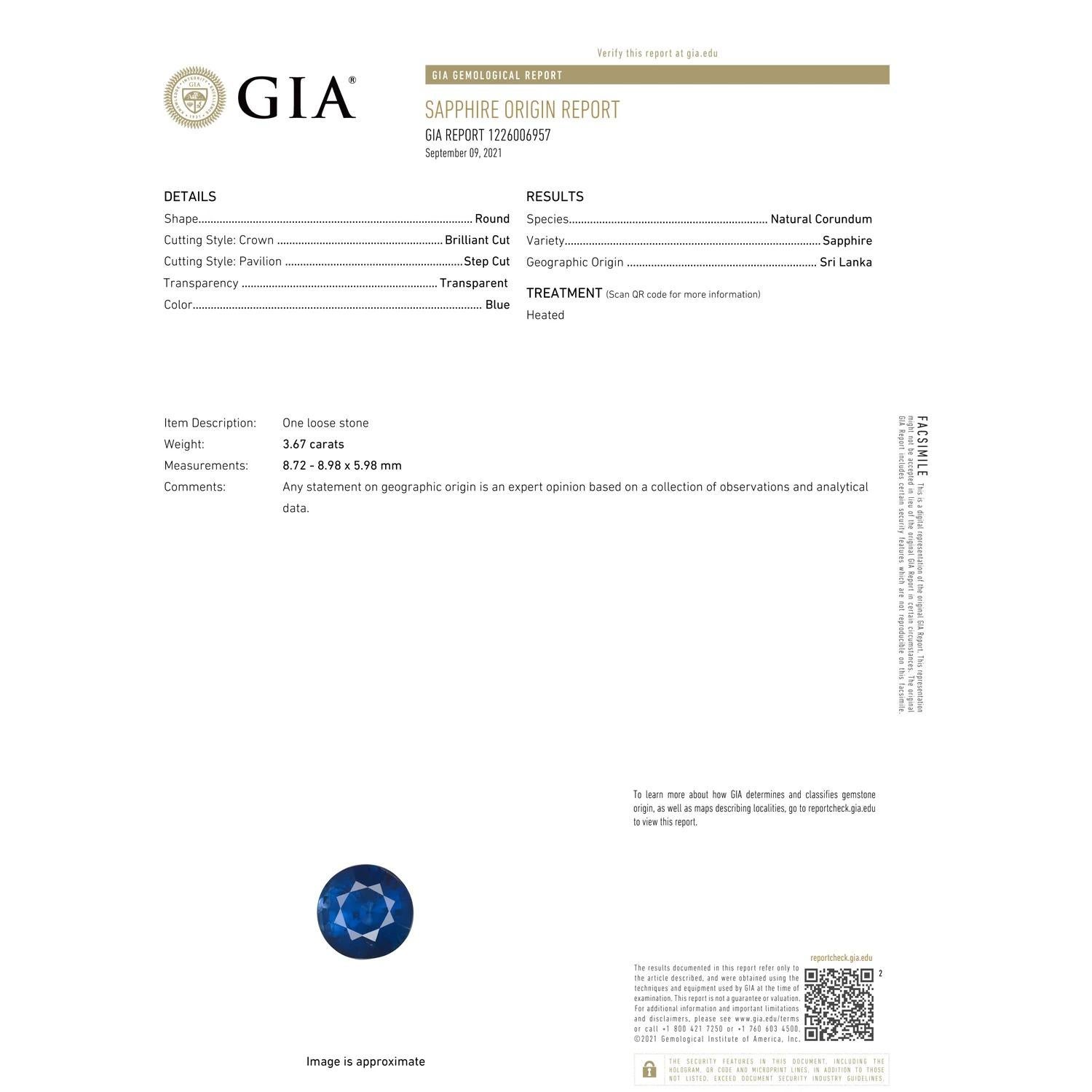 ANGARA GIA Certified Natural Round Blue Sapphire Ring in Platinum with Diamonds 3