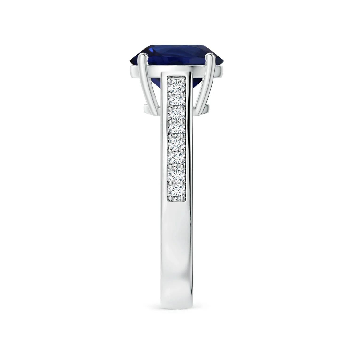 ANGARA GIA Certified Natural Round Blue Sapphire Ring in Platinum with Diamonds 4