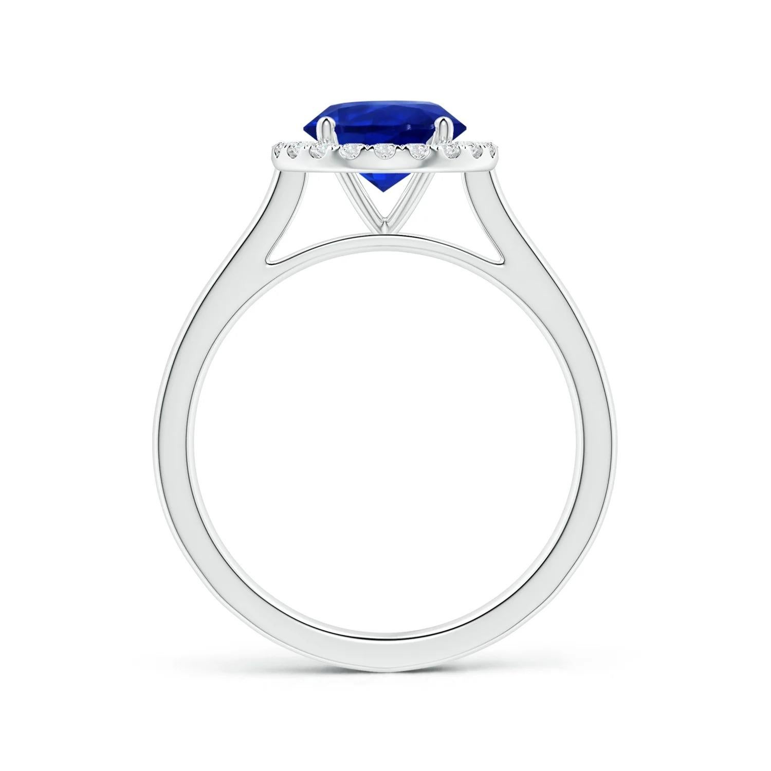 For Sale:  ANGARA GIA Certified Natural Round Blue Sapphire Ring in Platinum with Halo 2