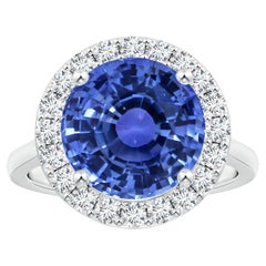 Angara Gia Certified Natural Round Blue Sapphire Ring in Platinum with Halo