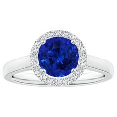 ANGARA GIA Certified Natural Round Blue Sapphire Ring in Platinum with Halo