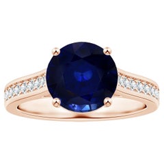 ANGARA GIA Certified Natural Round Blue Sapphire Ring in Rose Gold with Diamonds