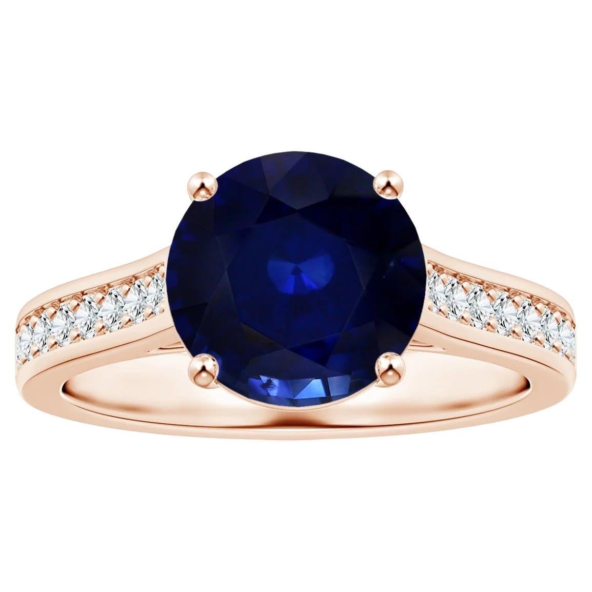ANGARA GIA Certified Natural Round Blue Sapphire Ring in Rose Gold with Diamonds