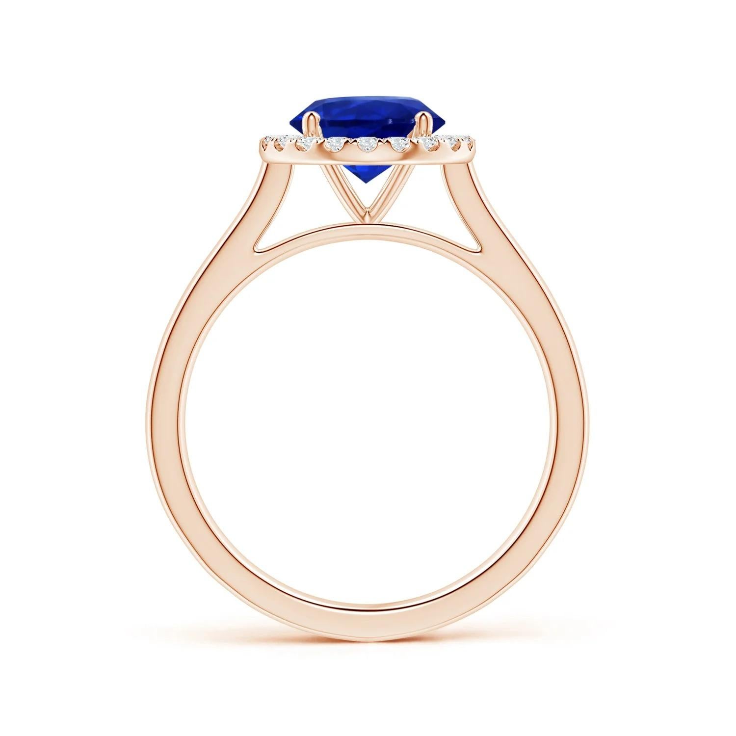 For Sale:  Angara Gia Certified Natural Round Blue Sapphire Ring in Rose Gold with Halo 2