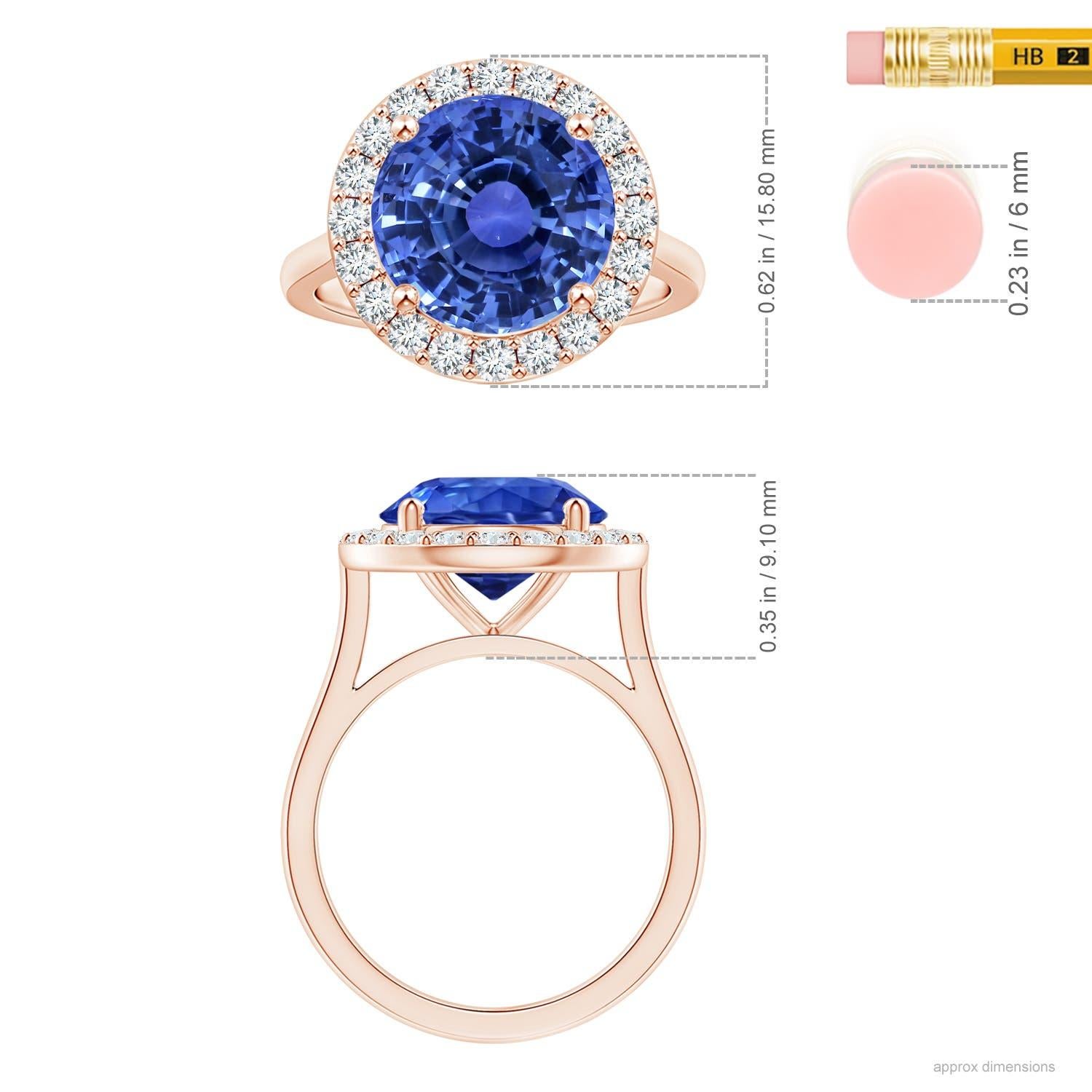 ANGARA GIA Certified Natural Round Blue Sapphire Ring in Rose Gold with Halo 5