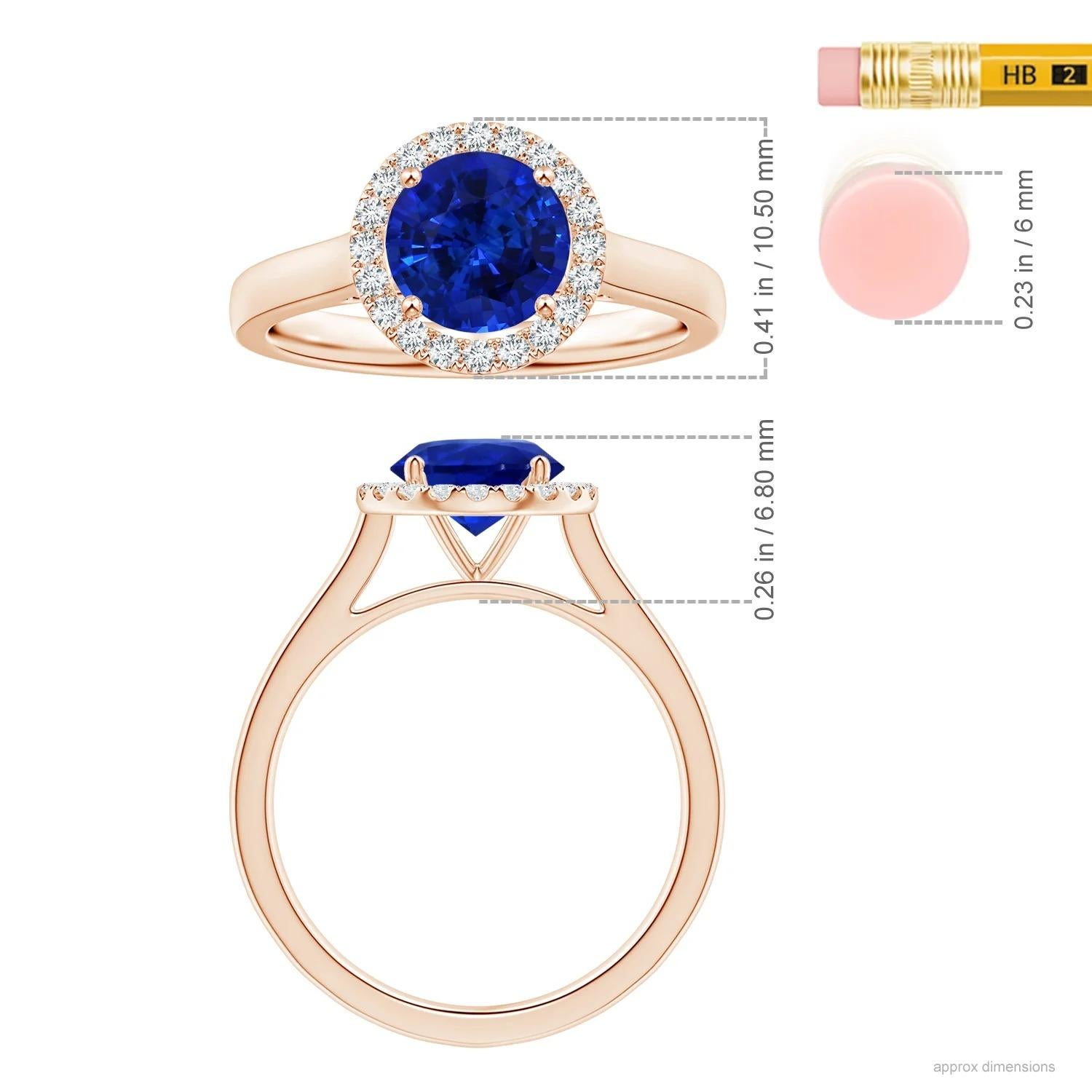 For Sale:  Angara Gia Certified Natural Round Blue Sapphire Ring in Rose Gold with Halo 5