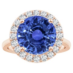 GIA Certified Natural Round Blue Sapphire Ring in Rose Gold with Halo