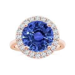 ANGARA GIA Certified Natural Round Blue Sapphire Ring in Rose Gold with Halo