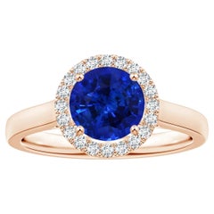 Angara Gia Certified Natural Round Blue Sapphire Ring in Rose Gold with Halo