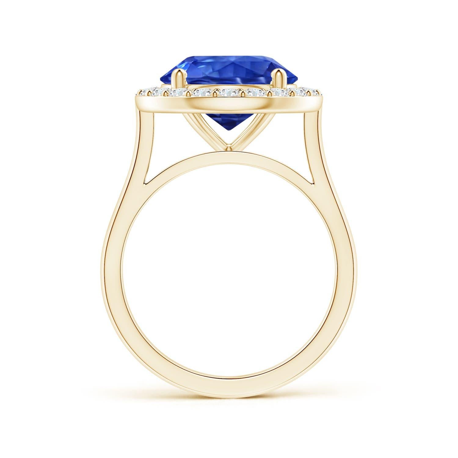 ANGARA GIA Certified Natural Round Blue Sapphire Ring in Yellow Gold with Halo 2